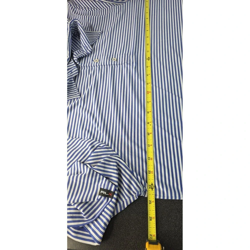 Polo Ralph Lauren RLX Golf Shirt Men XL Blue Striped Performance Breathable‎